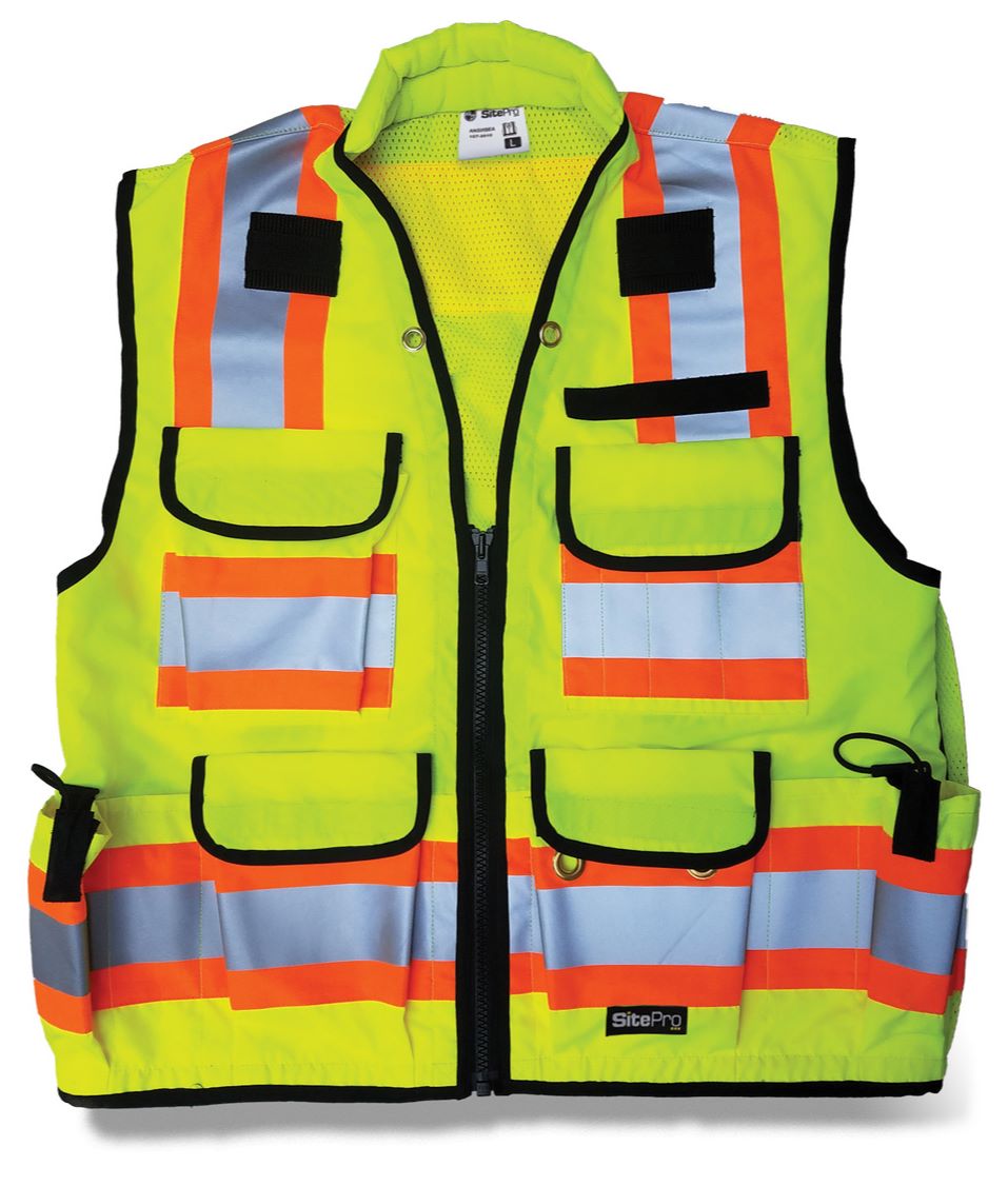 Site Pro 750 Series Premium Surveyor Safety Vest Flo-Lime Large - Click Image to Close