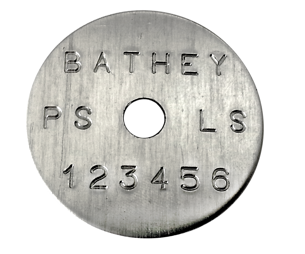 1 1/4" Aluminum Disc - Stamped Straight Text 1/16" Thick - Click Image to Close