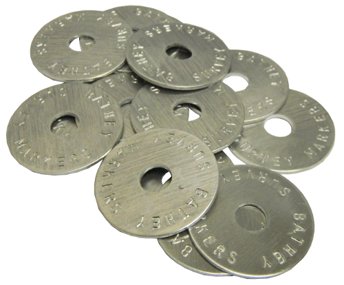 1 1/2" Aluminum Disc - Stamped Arc Text 1/16" Thick - Click Image to Close
