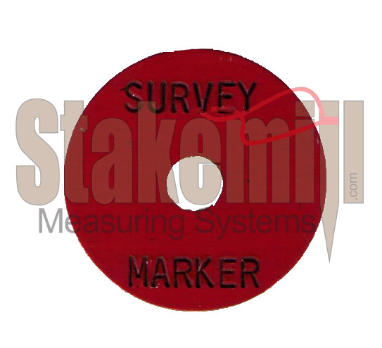 Survey Marker - Pre Stamped 1-1/4 inch 1/4 inch hole Red washer Survey Marker - Pre Stamped 1-1/4 inch 1/4 inch hole Red washer
