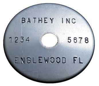 (image for) 1 1/2" Stainless Steel Tag - Stamped Straight Text 1/32" Thick