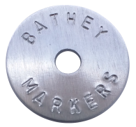 (image for) 1 1/4" Aluminum Disc - Stamped Arc Text 1/16" Thick