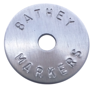 (image for) 1 1/4" Aluminum Disc - Stamped Arc Text 1/16" Thick