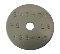 (image for) 1 1/4" Stainless Steel Tag - Stamped Straight Text 1/32" Thick
