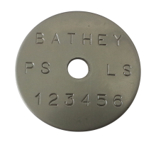 (image for) 1 1/4" Stainless Steel Tag - Stamped Straight Text 1/32" Thick