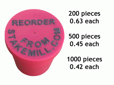 (image for) Laser Printed 3/4" Plastic Rebar Cap 2 Rows of Text