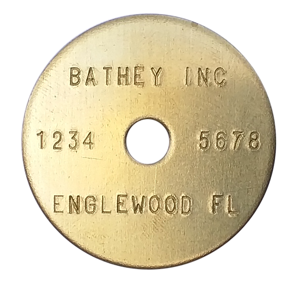 1 1/2" Brass Tag - Stamped Straight Text 1/32" Thick - Click Image to Close