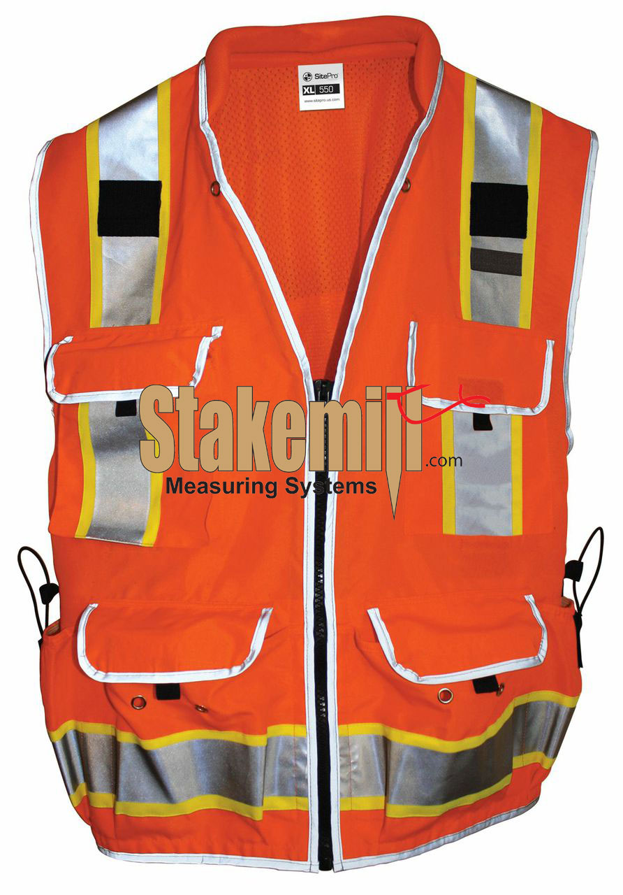 Site Pro 750 Series Premium Surveyor Safety Vest Flo-Org Large - Click Image to Close