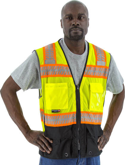 Majestic Hi-Viz Mesh Vest Chainsaw Striping Class 2 Fluor Yellow - Click Image to Close