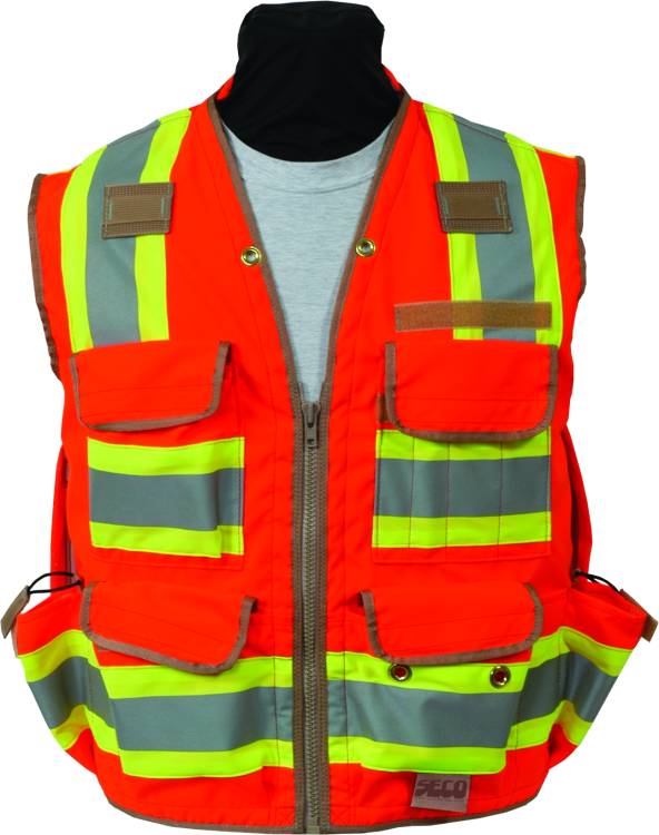 Site Pro 750 Series Premium Surveyor Safety Vest Flo-Org 2XL - Click Image to Close