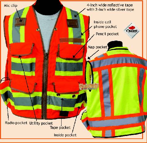 Site Pro 750 Series Premium Surveyor Safety Vest Flo-Org 2XL - Click Image to Close
