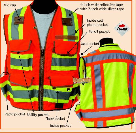 Site Pro 750 Series Premium Surveyor Safety Vest Flo-Org XL - Click Image to Close