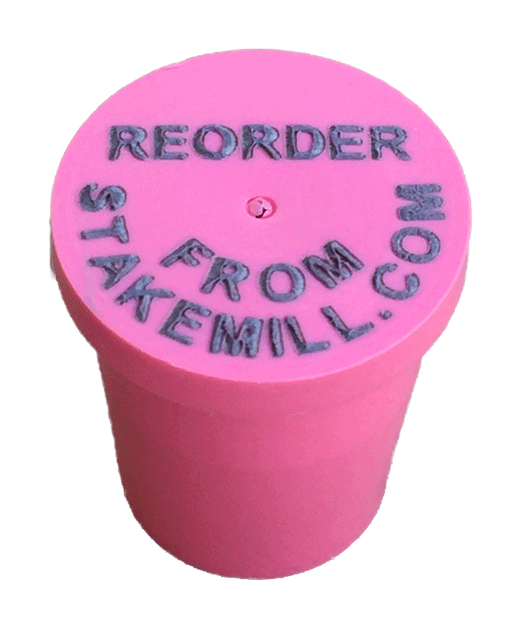 Laser Printed 1/2" Plastic Rebar Cap 2 Rows of Text - Click Image to Close