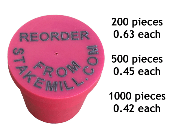 Laser Printed 3/4" Plastic Rebar Cap 2 Rows of Text - Click Image to Close