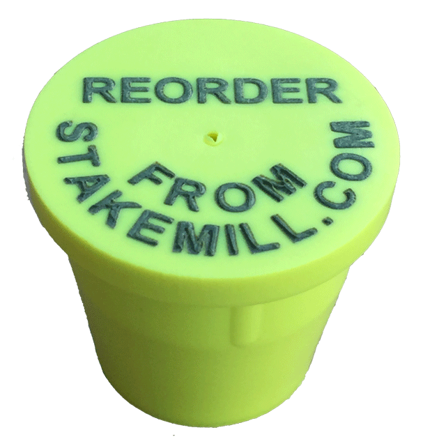 Laser Printed 3/4" Plastic Rebar Cap 2 Rows of Text - Click Image to Close