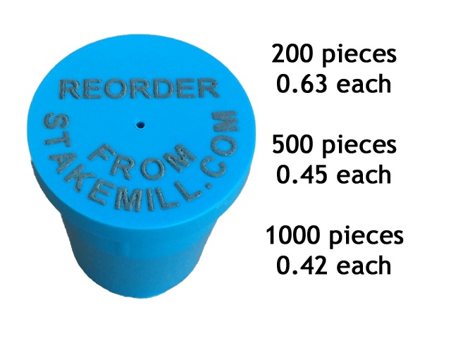 Laser Printed 5/8" Plastic Rebar Cap 2 Rows of Text - Click Image to Close