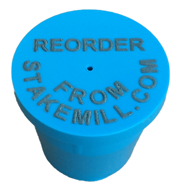 Laser Printed 5/8" Plastic Rebar Cap 2 Rows of Text - Click Image to Close