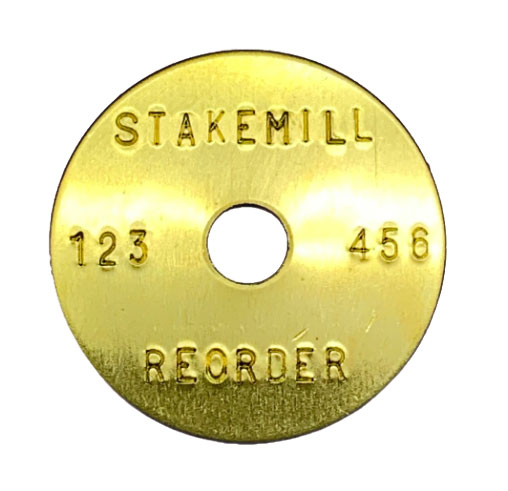 1 1/4" Brass Tag - Stamped Straight Text 1/32" Thick - Click Image to Close