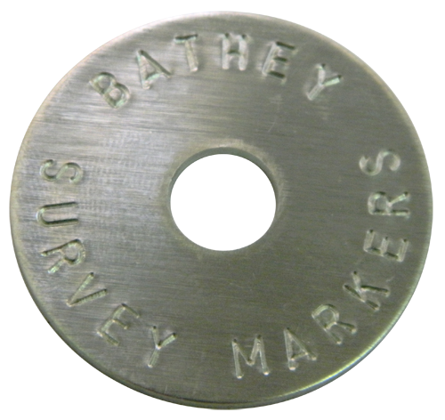 1 1/2" Aluminum Disc - Stamped Arc Text 1/16" Thick - Click Image to Close