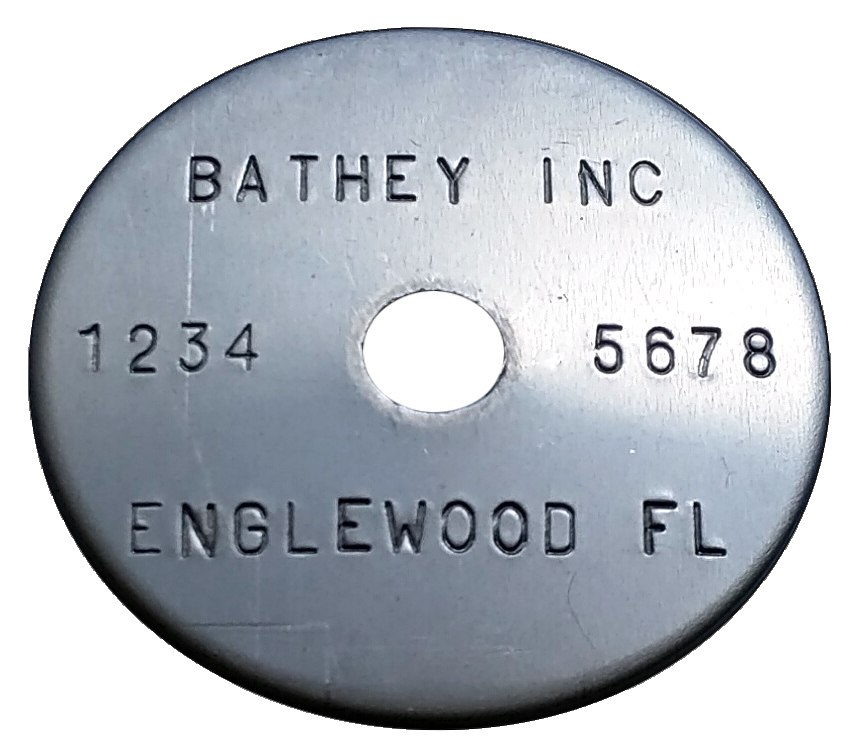1 1/2" Stainless Steel Tag - Stamped Straight Text 1/32" Thick - Click Image to Close