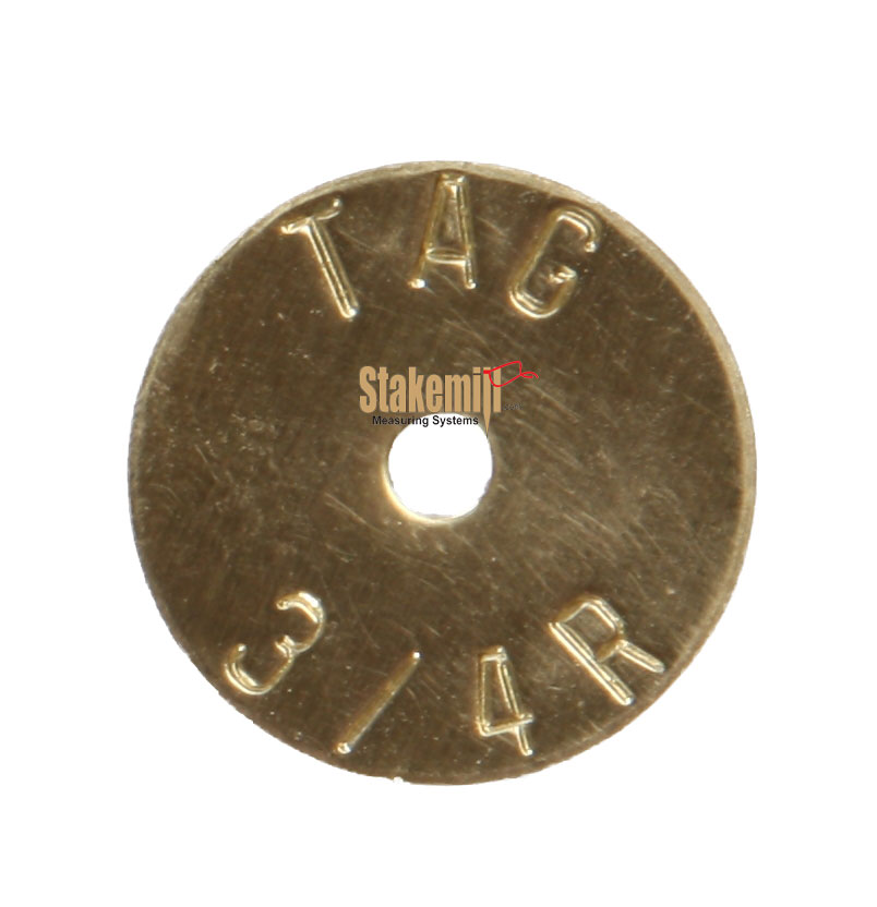 Brass 3/4 Inch Economy Stamped Washer Disc Straight Text - Click Image to Close